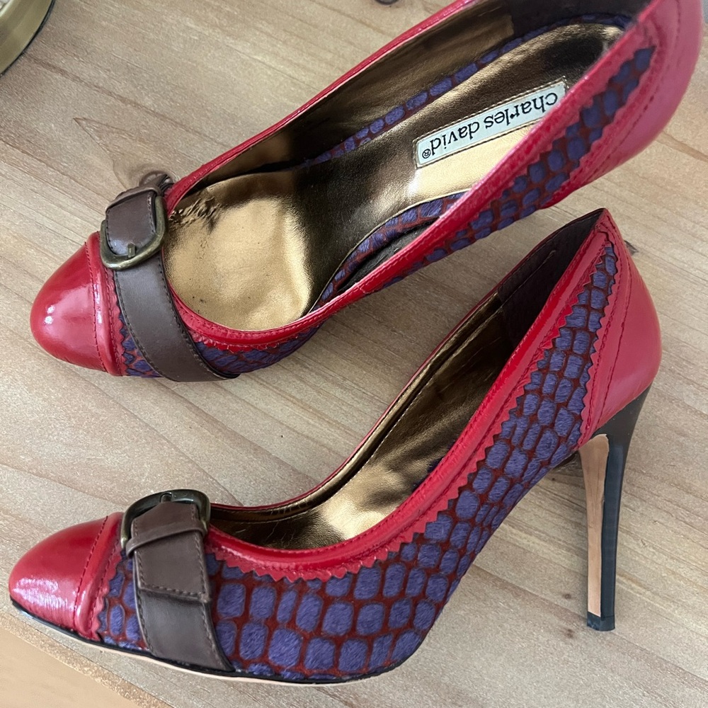 Charles David Red and Purple Patterned Heels